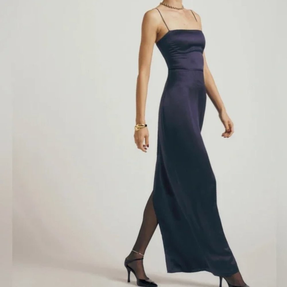 REFORMATION Navy Silk Frankie Dress